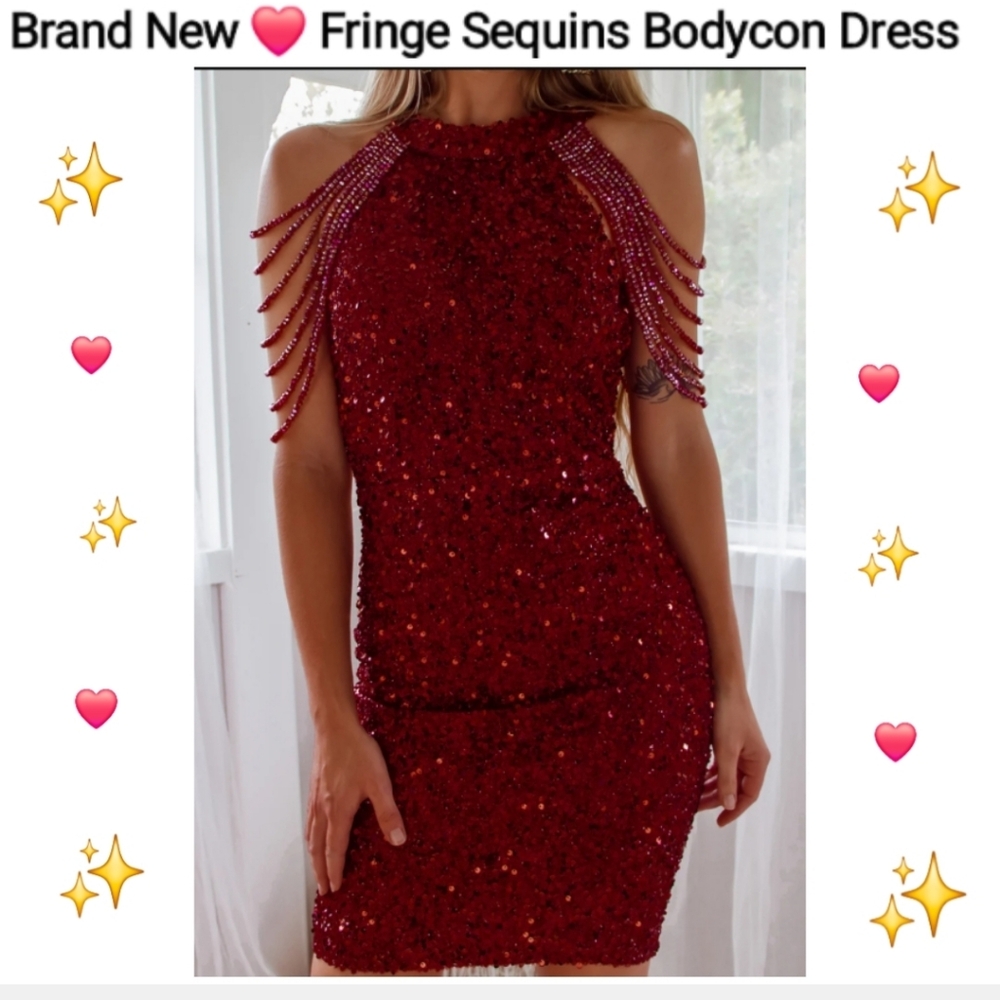 NWT Elegant Red Sequin Mini Dress, Size XL